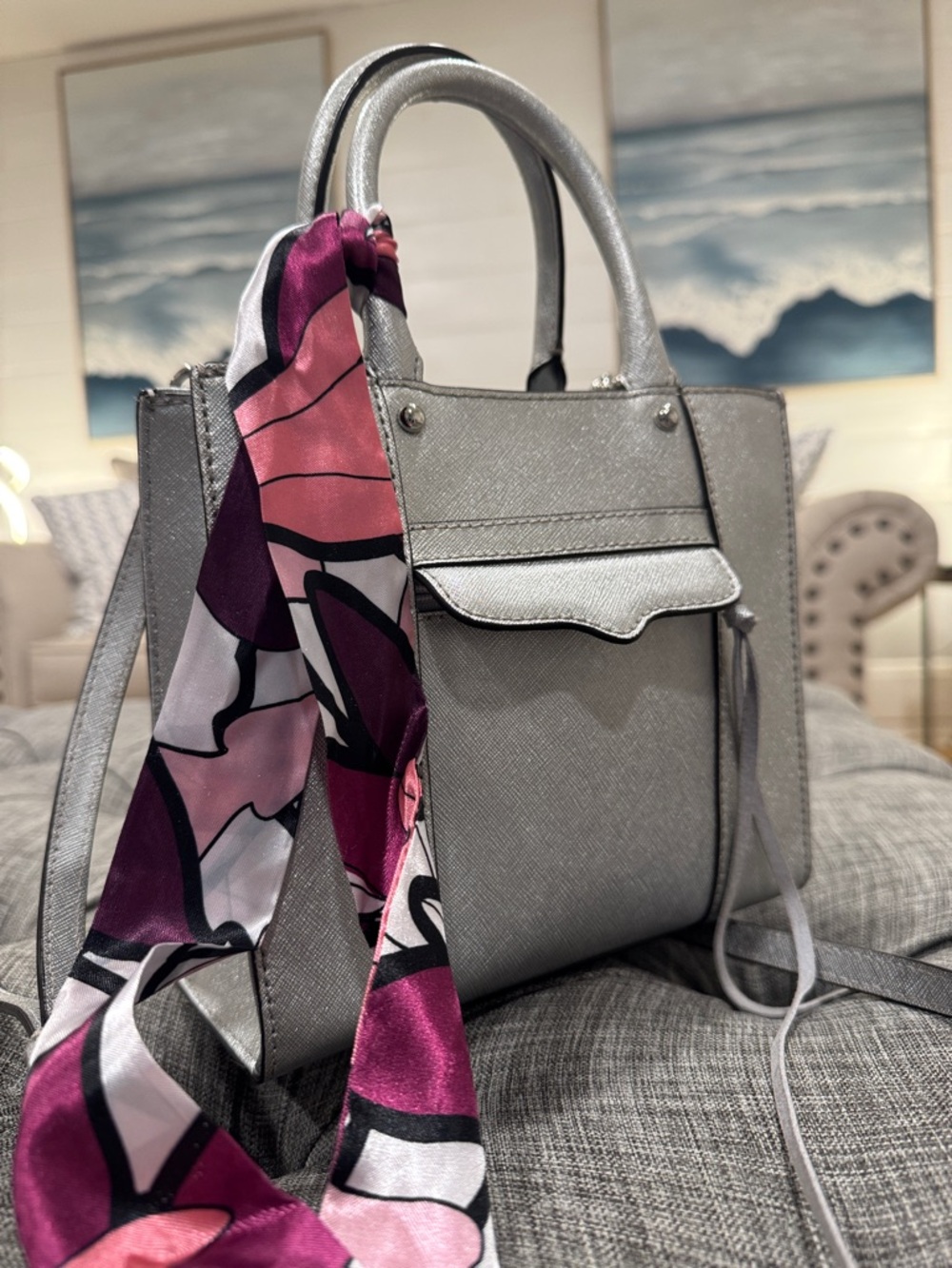 Rebecca Minkoff Mini Tote M.A.B. Silver Saffiano Leather Crossbody - Picture 3 of 17